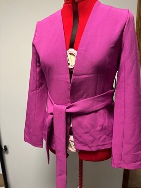 Belted Pink Open-Front Women's Blazer